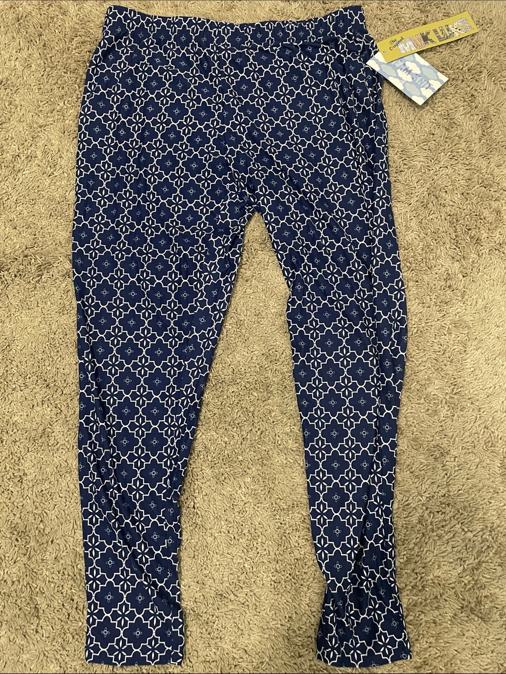 Muk Luks Navy Blue and White Geometric Leggings